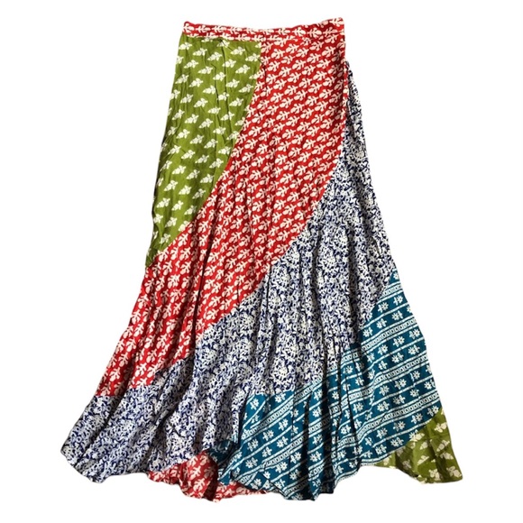 Ananda Design | Patchwork Flowy 100% Rayon Maxi Full Skirt Bohemian Festival - Picture 1 of 13